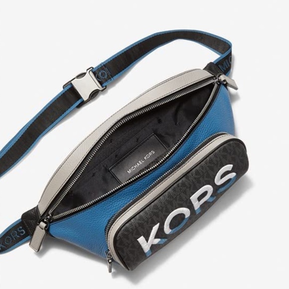 Michael Kors Men Cooper Embroidered Two-Tone Logo and Leather Crossbody Belt Bag - Picture 3 of 6